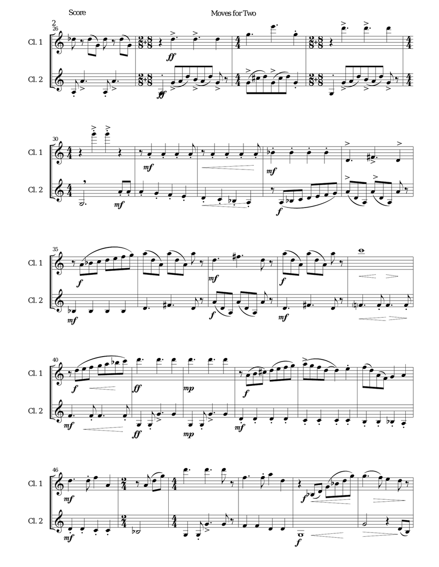 Moves for Two for 2 B flat clarinets Clarinet Duet scores gallery preview page 2