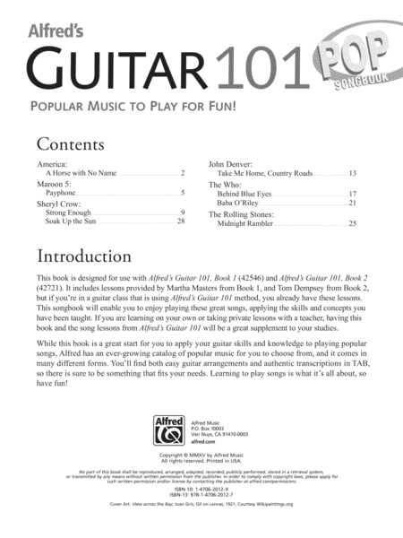 Alfred's Guitar 101, Pop Songbook