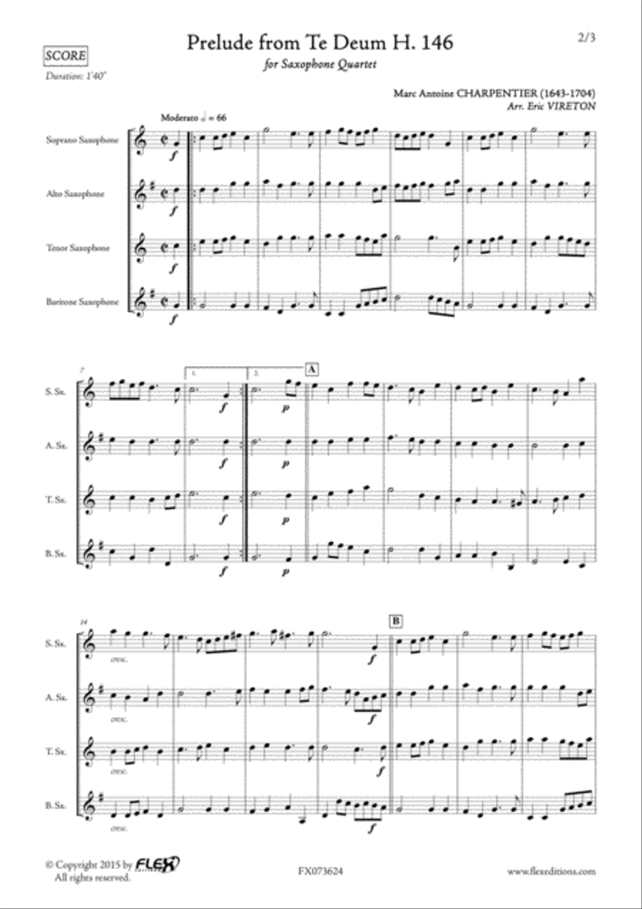 Prelude from Te Deum H. 146 Saxophone Quartet scores gallery preview page 2