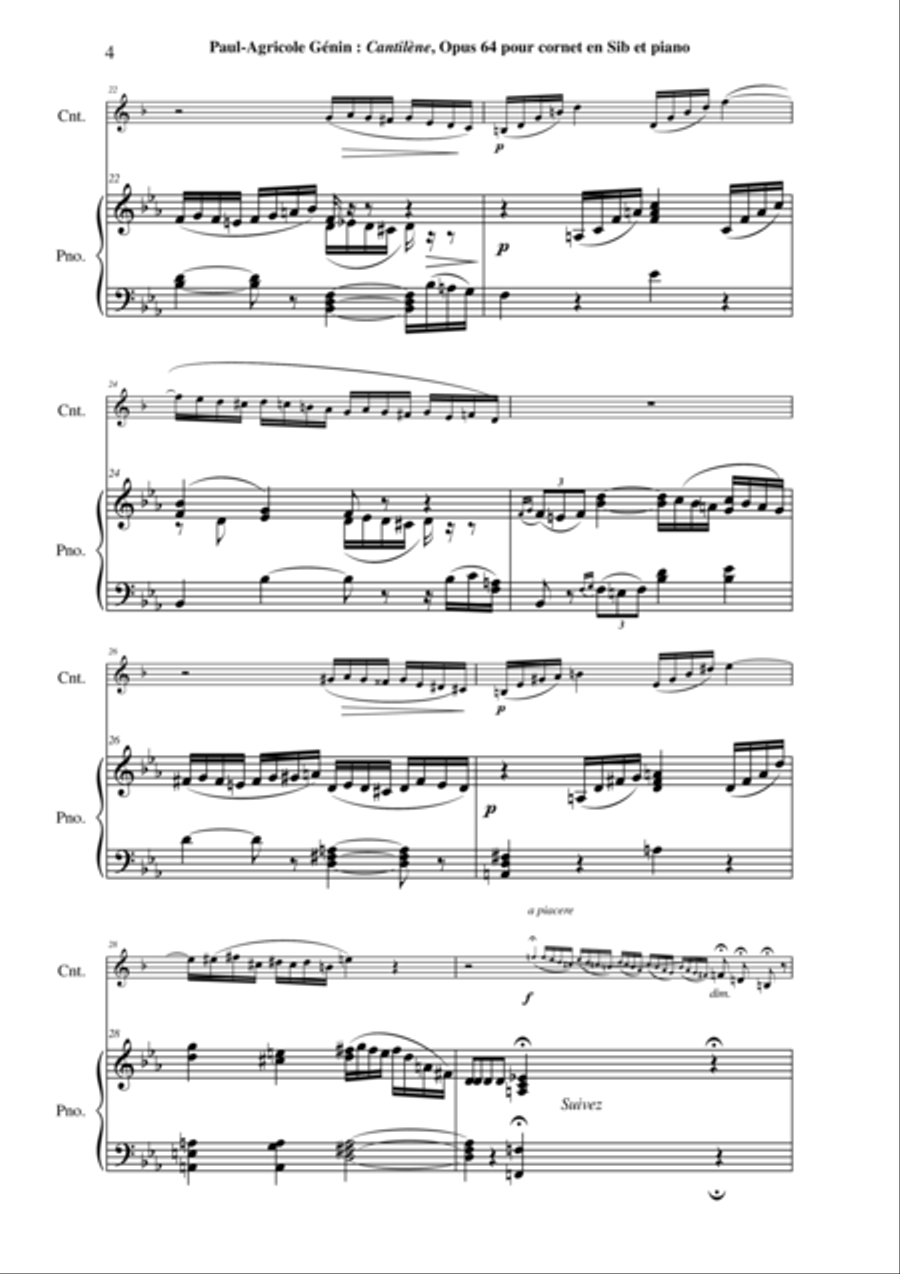 Paul-Agricole Génin: Cantilène, Opus 64 for Bb cornet and piano Cornet scores gallery preview page 4