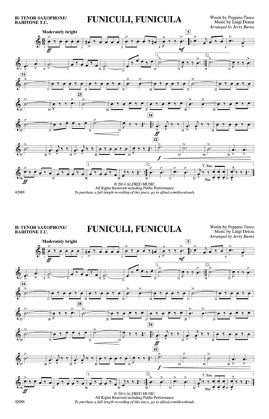 Funiculi, Funicula: Bb Tenor Saxophone/Bartione Treble Clef