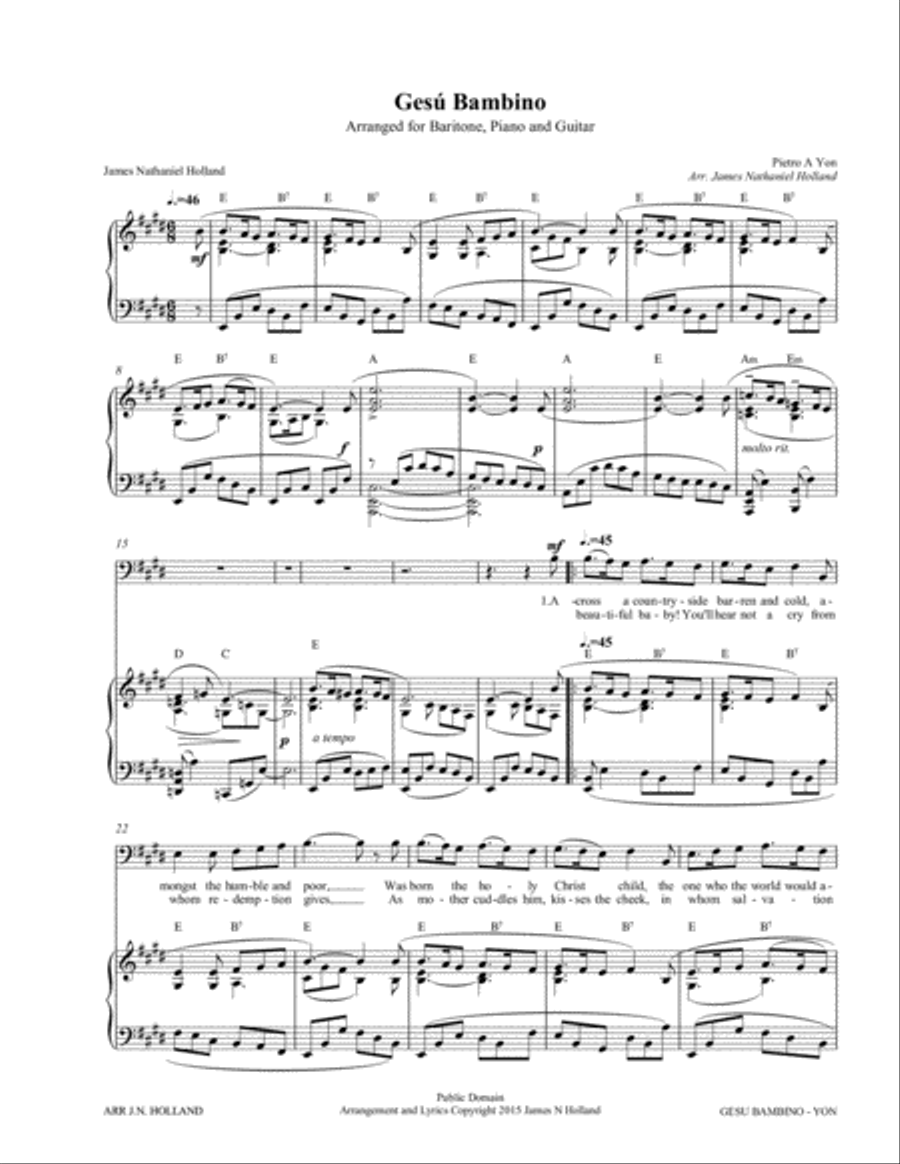 Gesu Bambino for Baritone Voice and Piano with New English Lyrics Baritone Voice scores gallery preview page 3
