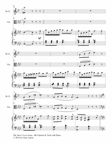 OH, HOW I LOVE JESUS (Trio – Bb Clarinet, Viola and Piano with Parts) image number null