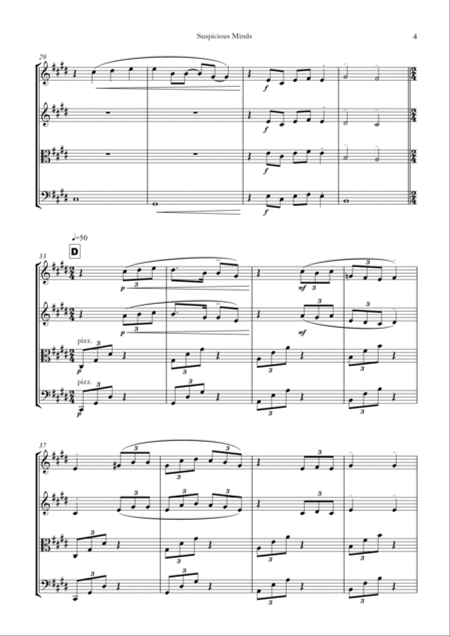 Suspicious Minds Suspicious Minds String Quartet scores gallery preview page 4