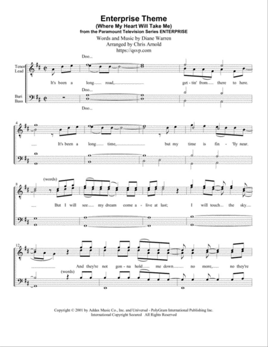 Enterprise Theme (where My Heart Will Take Me) TTBB scores gallery preview page 1
