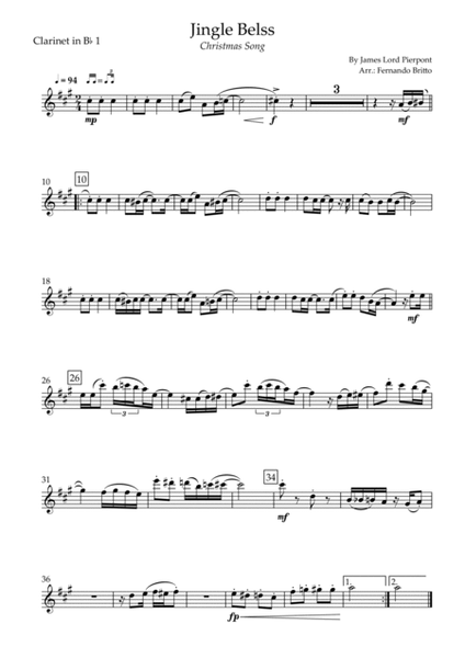 Jingle Bells - Jazz Version (Christmas Song) for Clarinet Quartet image number null