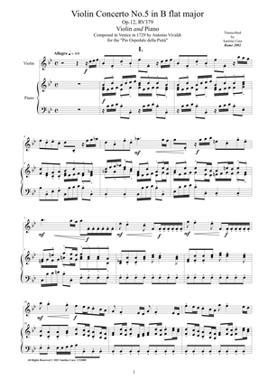 Vivaldi - Violin Concerto No.5 in B flat major Op.12 RV 379 for Violin and Piano