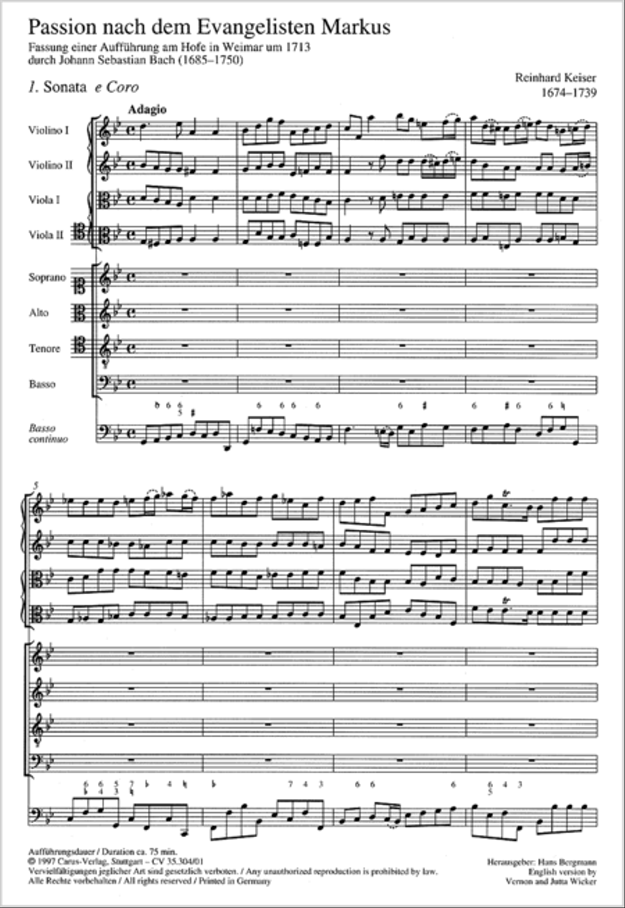 St. Mark Passion (Markus-Passion) 4-Part scores gallery preview page 2