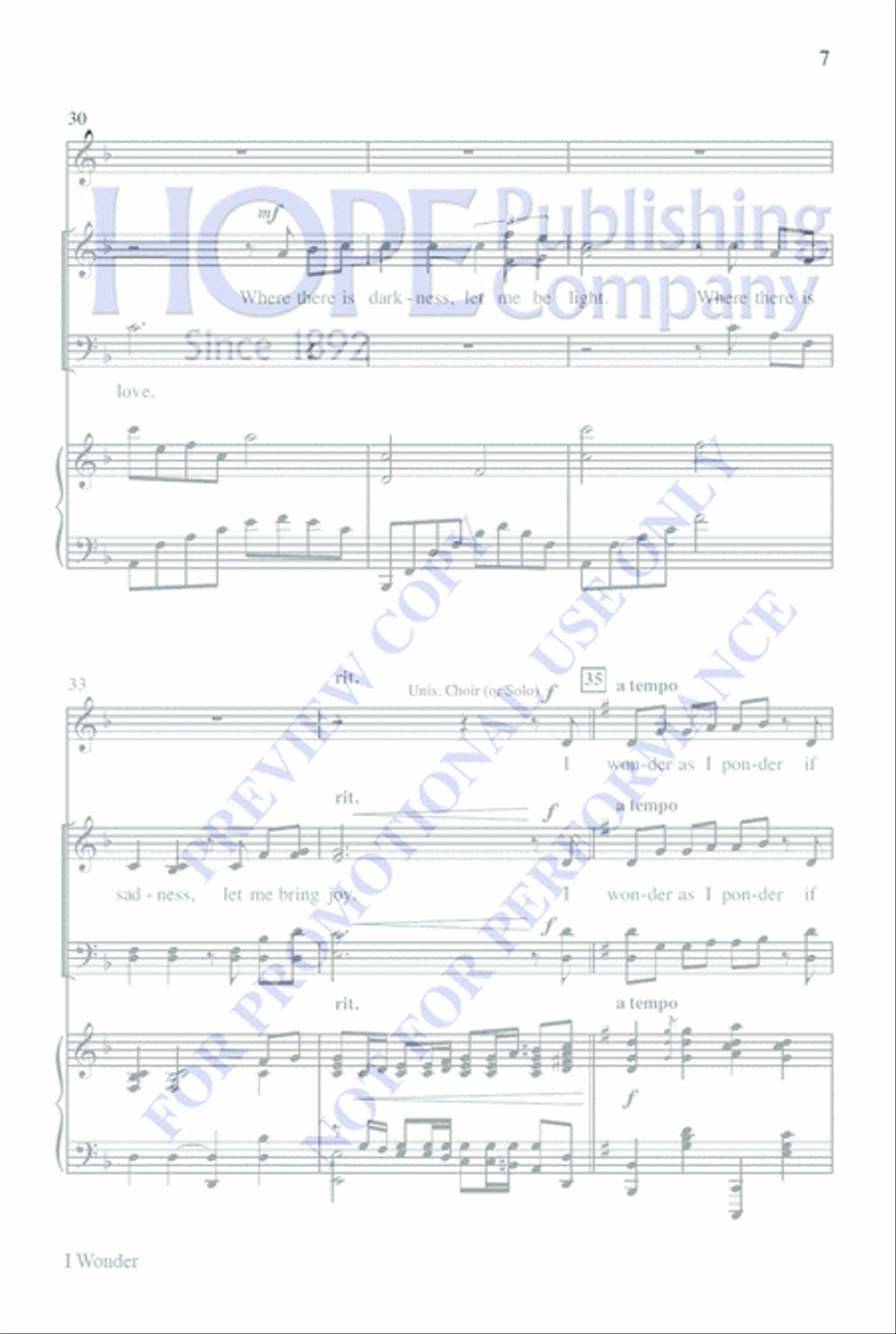I Wonder Unison Choir scores gallery preview page 7