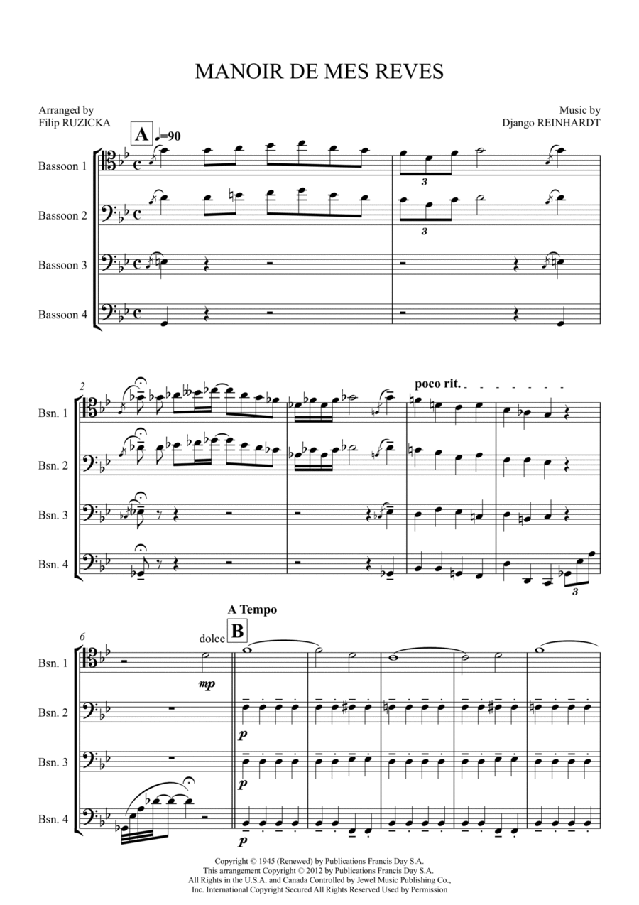 Manoir De Mes Reves (django's Castle) Bassoon Quartet scores gallery preview page 1