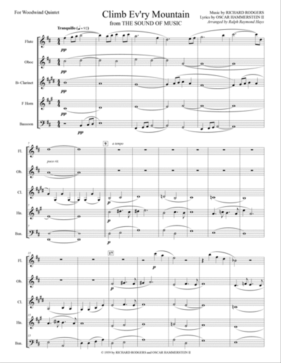 Climb Ev'ry Mountain Woodwind Quintet scores gallery preview page 2