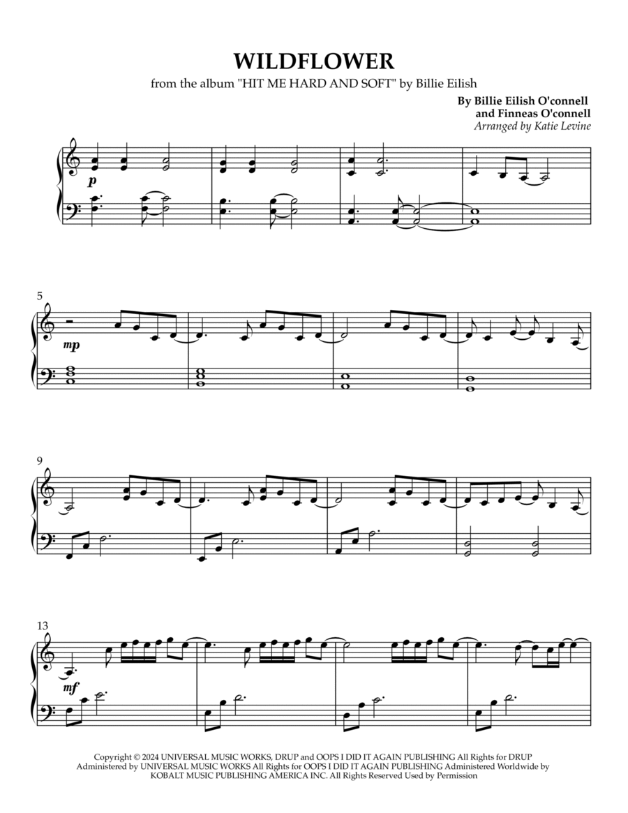 Wildflower Easy Piano scores gallery preview page 1