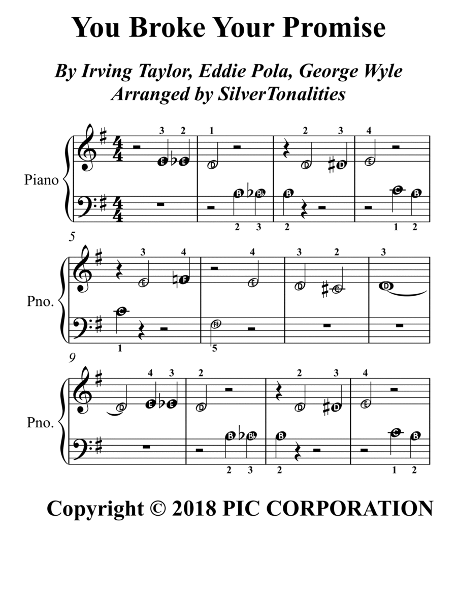 You Broke Your Promise Easy Piano scores gallery preview page 1