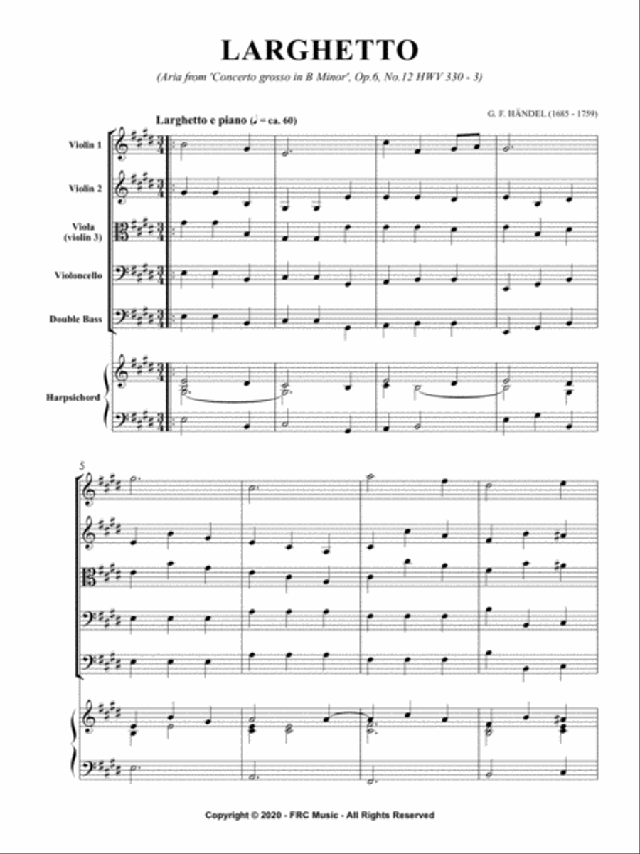 Larghetto e piano (Aria from 'Concerto grosso In B Minor', Op.6, No.12 HWV 330 - 3) String Orchestra scores gallery preview page 3