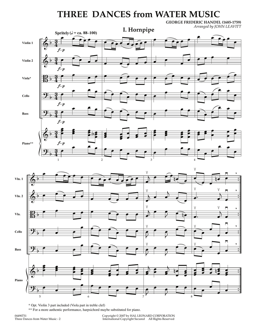 Three Dances from Water Music - Full Score Orchestra scores gallery preview page 2