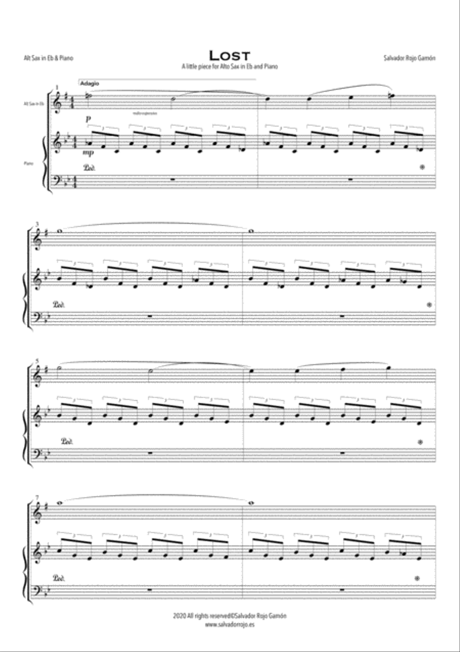 Lost for Alto Sax in Eb & Piano Alto Saxophone scores gallery preview page 1