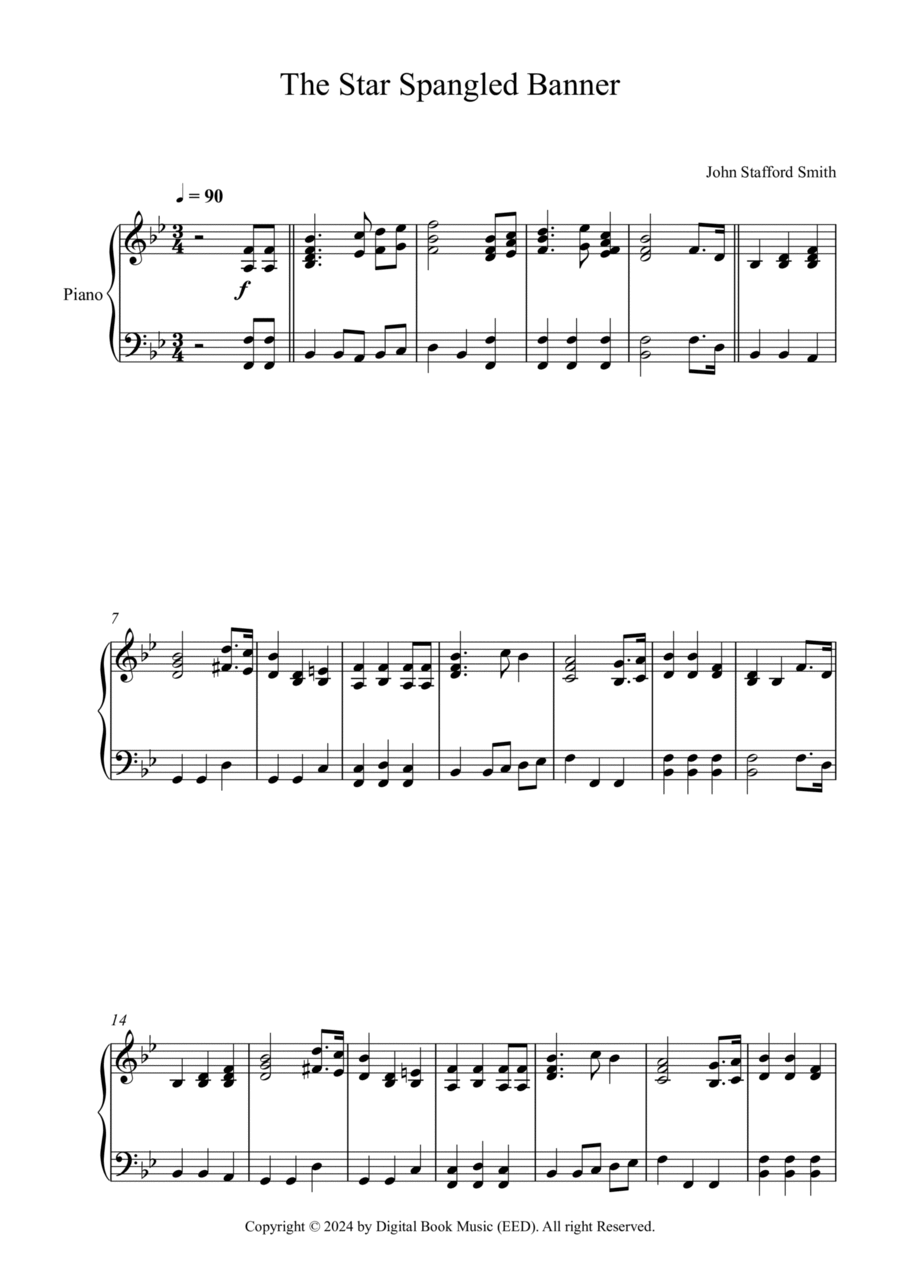 The Star Spangled Banner - John Stafford Smith (Piano) Easy Piano scores gallery preview page 1