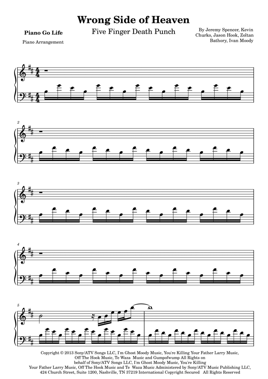 Wrong Side Of Heaven Piano Solo scores gallery preview page 1