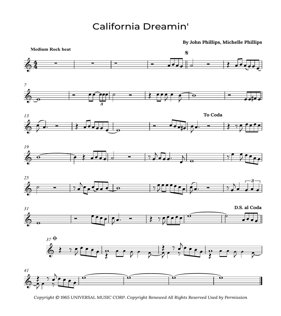 California Dreamin' Flute Solo scores gallery preview page 1