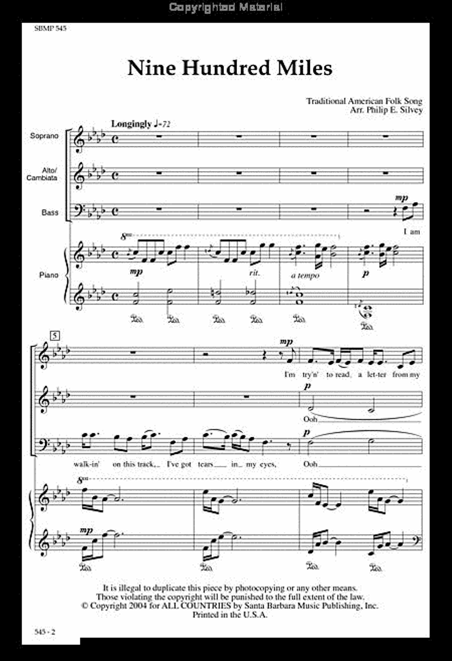 Nine Hundred Miles - SAB Octavo 3-Part scores gallery preview page 2