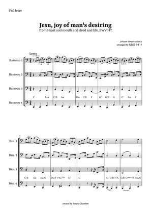 Jesu, Joy of Man’s Desiring for Bassoon Quartet by Bach BWV 147
