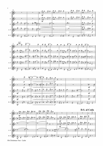 Oh Christmas tree - Latin - (Oh Tannenbaum) - Flute Quintet