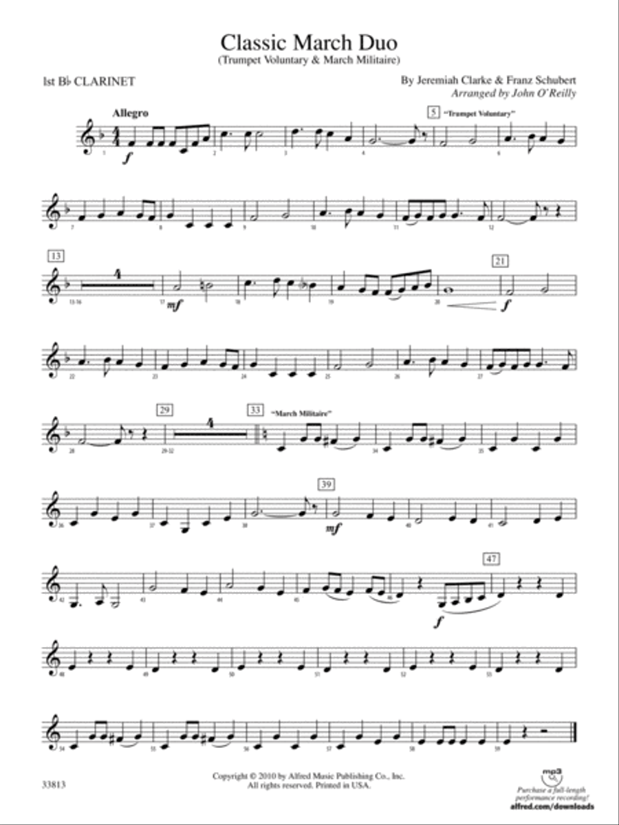 Classic March Duo: 1st B-flat Clarinet Concert Band scores gallery preview page 1