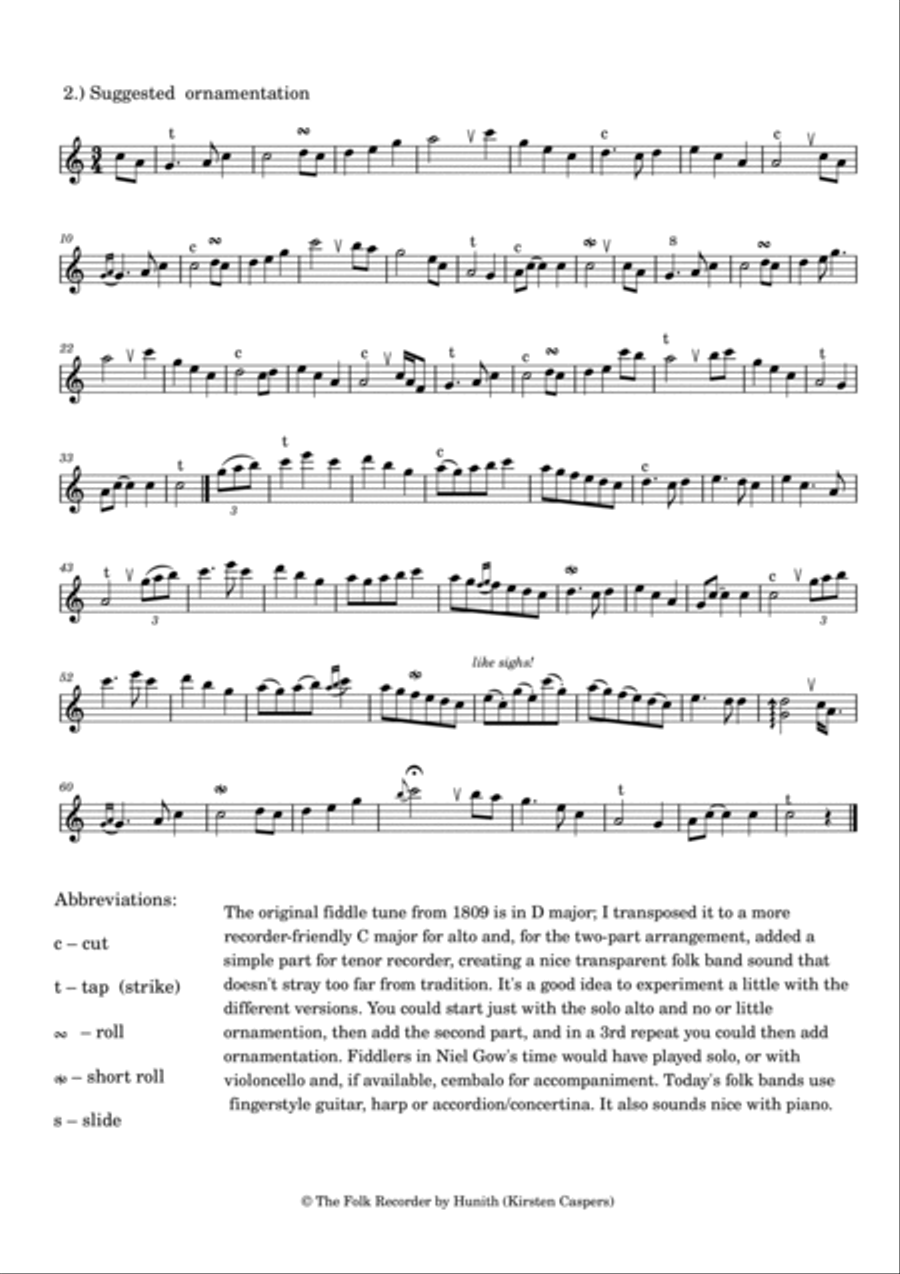 Niel Gow's Lament for the Death of his Second Wife for 2 Recorders (English Edition) Woodwind Duet scores gallery preview page 2