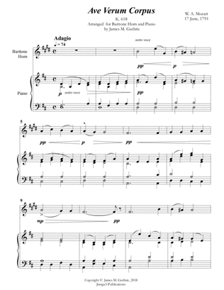 Mozart: Ave Verum Corpus for Baritone Horn & Piano