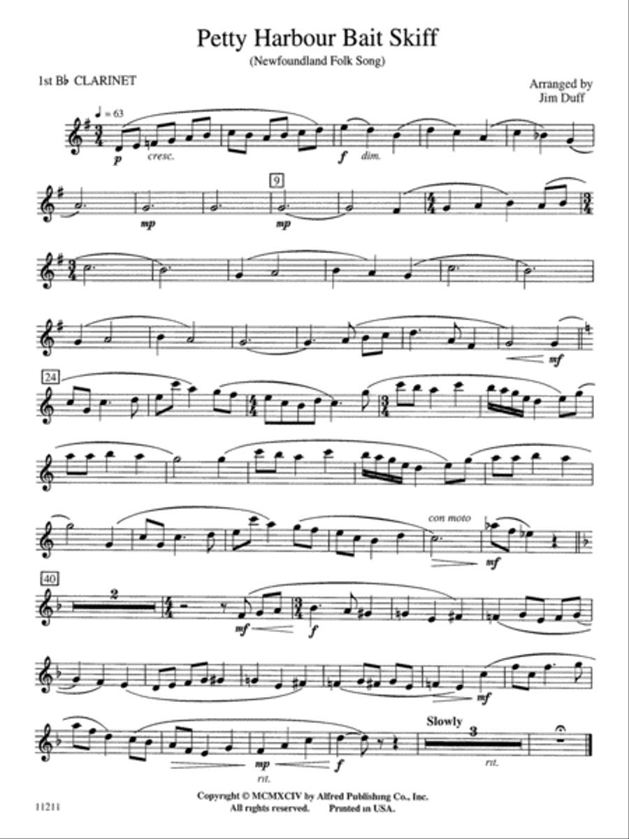 Petty Harbour Bait Skiff: 1st B-flat Clarinet Concert Band scores gallery preview page 1