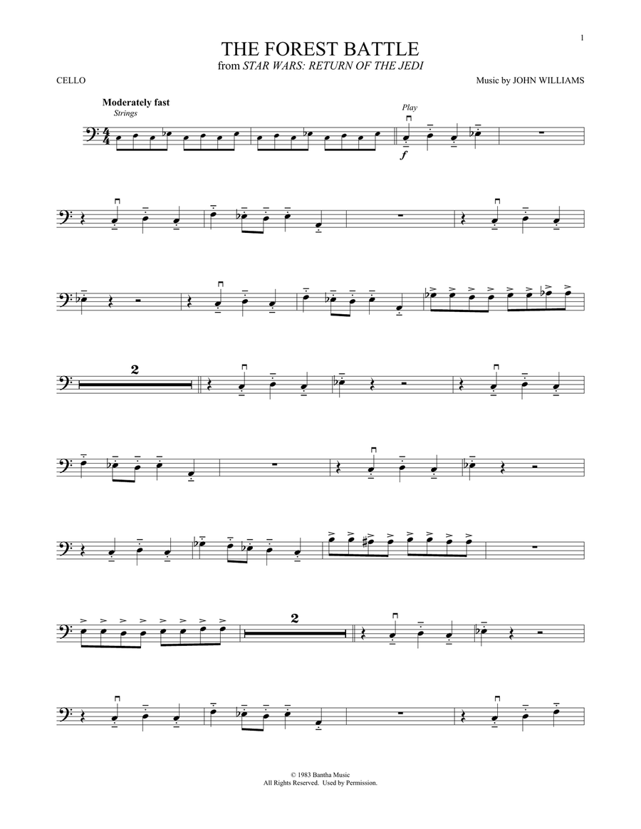 The Forest Battle (from Star Wars: Return Of The Jedi) Cello Solo scores gallery preview page 1