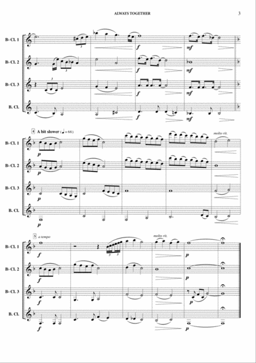 Always Together Clarinet Quartet scores gallery preview page 4
