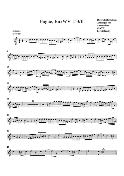 Fugue, BuxWV 153/II (arrangement for 4 recorders)