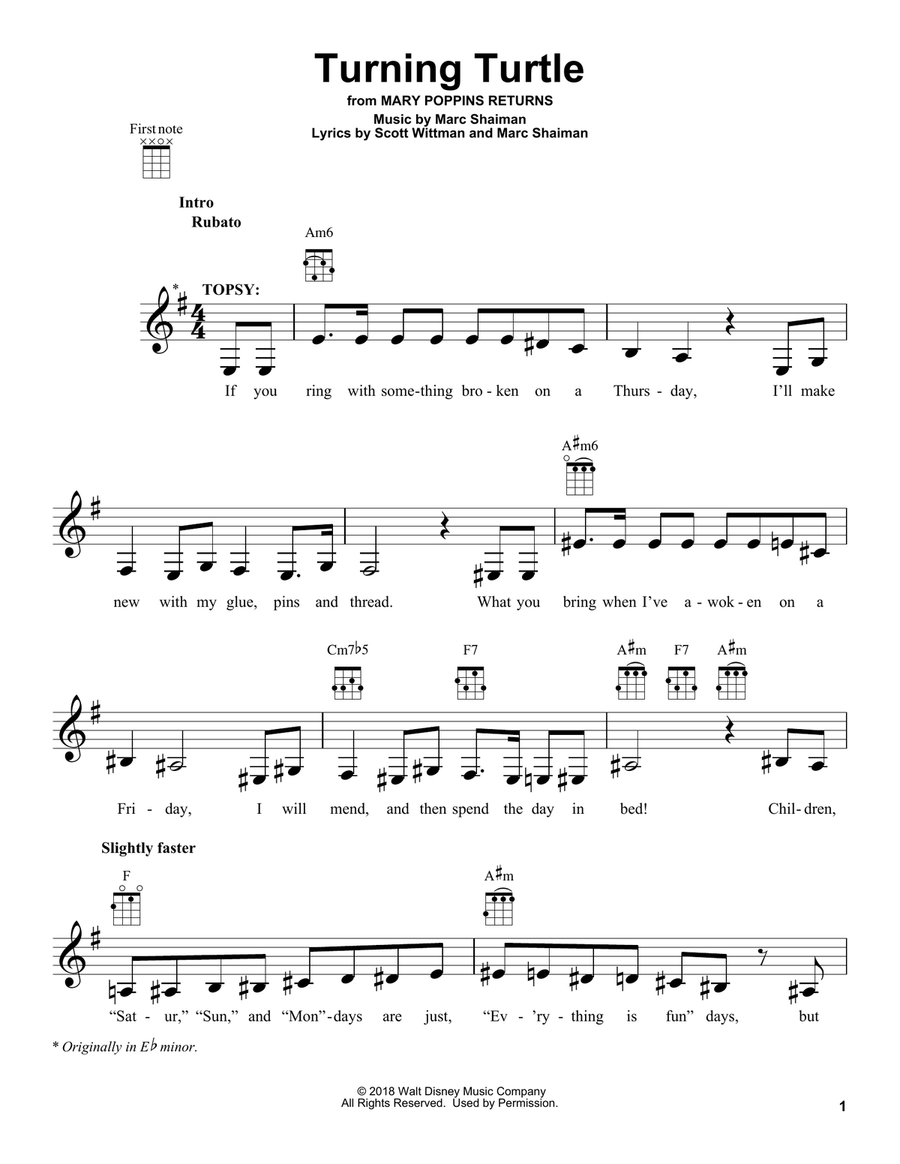 Turning Turtle (from Mary Poppins Returns) Ukulele scores gallery preview page 1