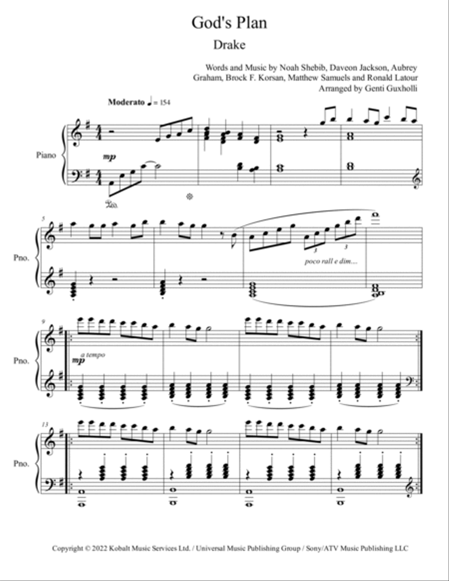 God's Plan Piano Solo scores gallery preview page 2
