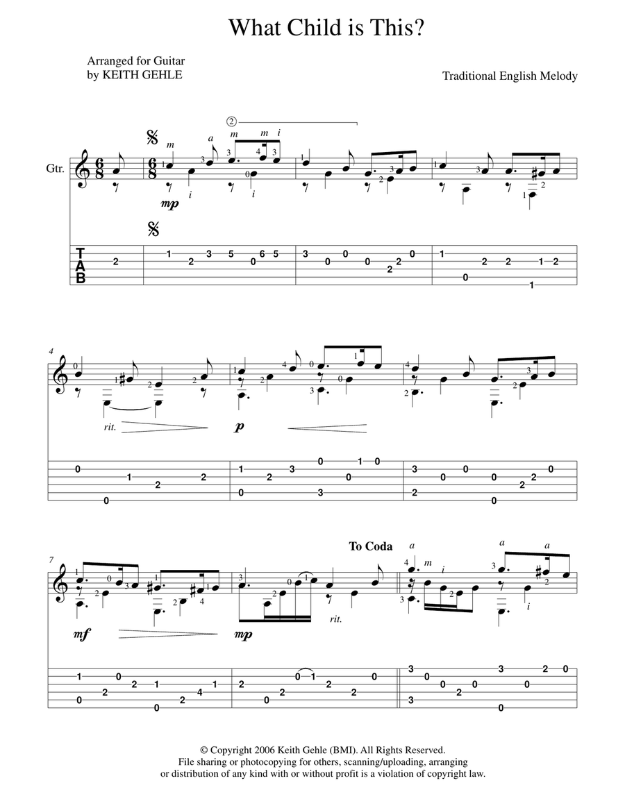 "What Child is This?" for solo classical fingerstyle guitar (+ TAB) image number null