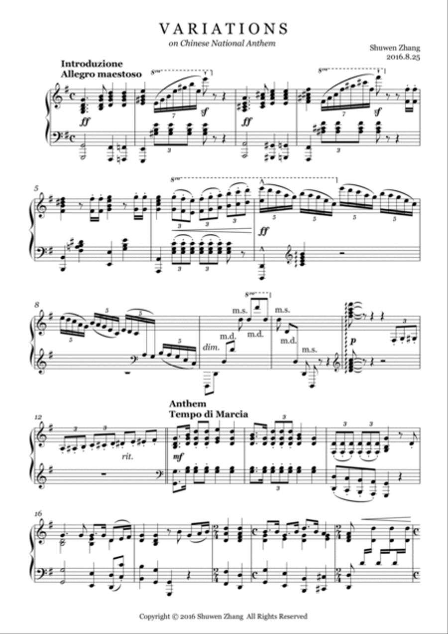 Variations on Chinese National Anthem Piano Solo scores gallery preview page 1