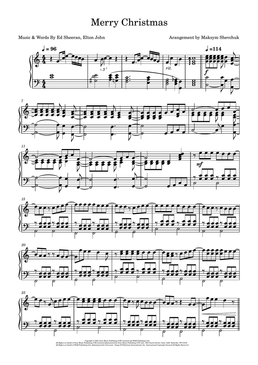 Merry Christmas Piano Solo scores gallery preview page 1