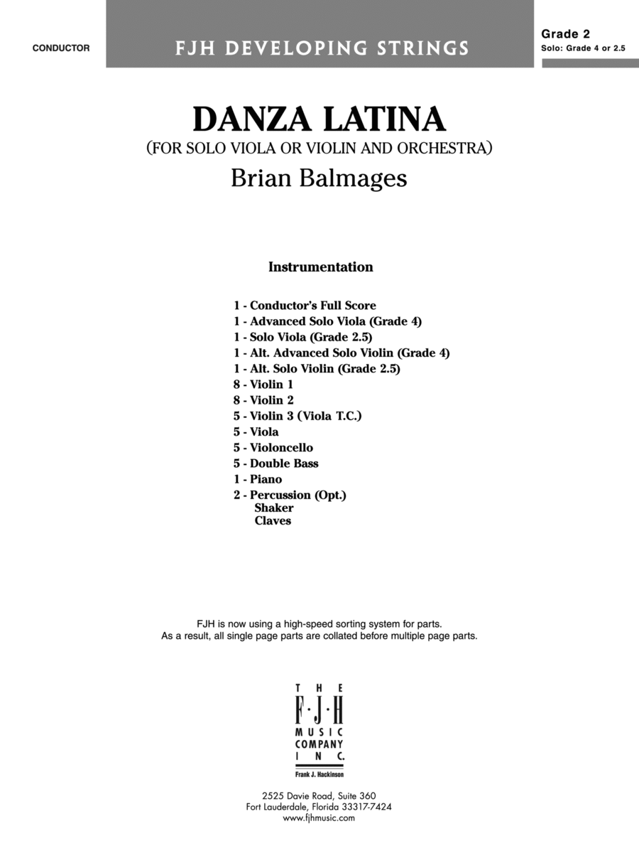 Danza Latina (for Solo Viola or Violin and Orchestra): Score String Orchestra scores gallery preview page 1