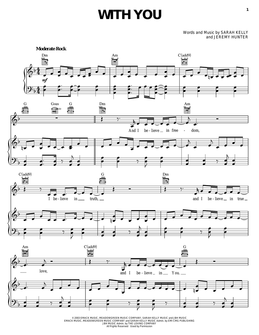 With You Piano, Vocal, Guitar scores gallery preview page 1