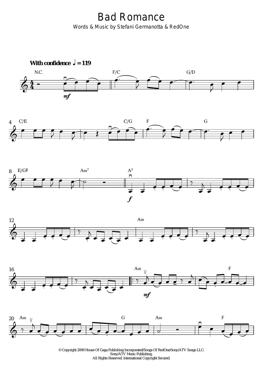 Bad Romance Bad Romance Violin Solo scores gallery preview page 1
