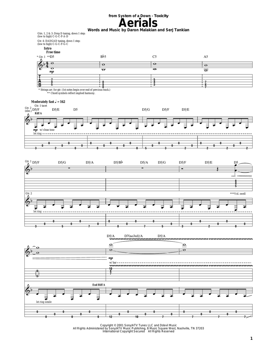 Aerials Acoustic Guitar scores gallery preview page 1