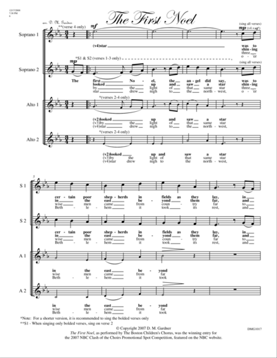 First Noel (SSAA, unaccompanied) SSAA - Digital Sheet Music