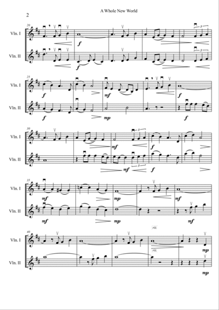 A Whole New World A Whole New World String Duet scores gallery preview page 2