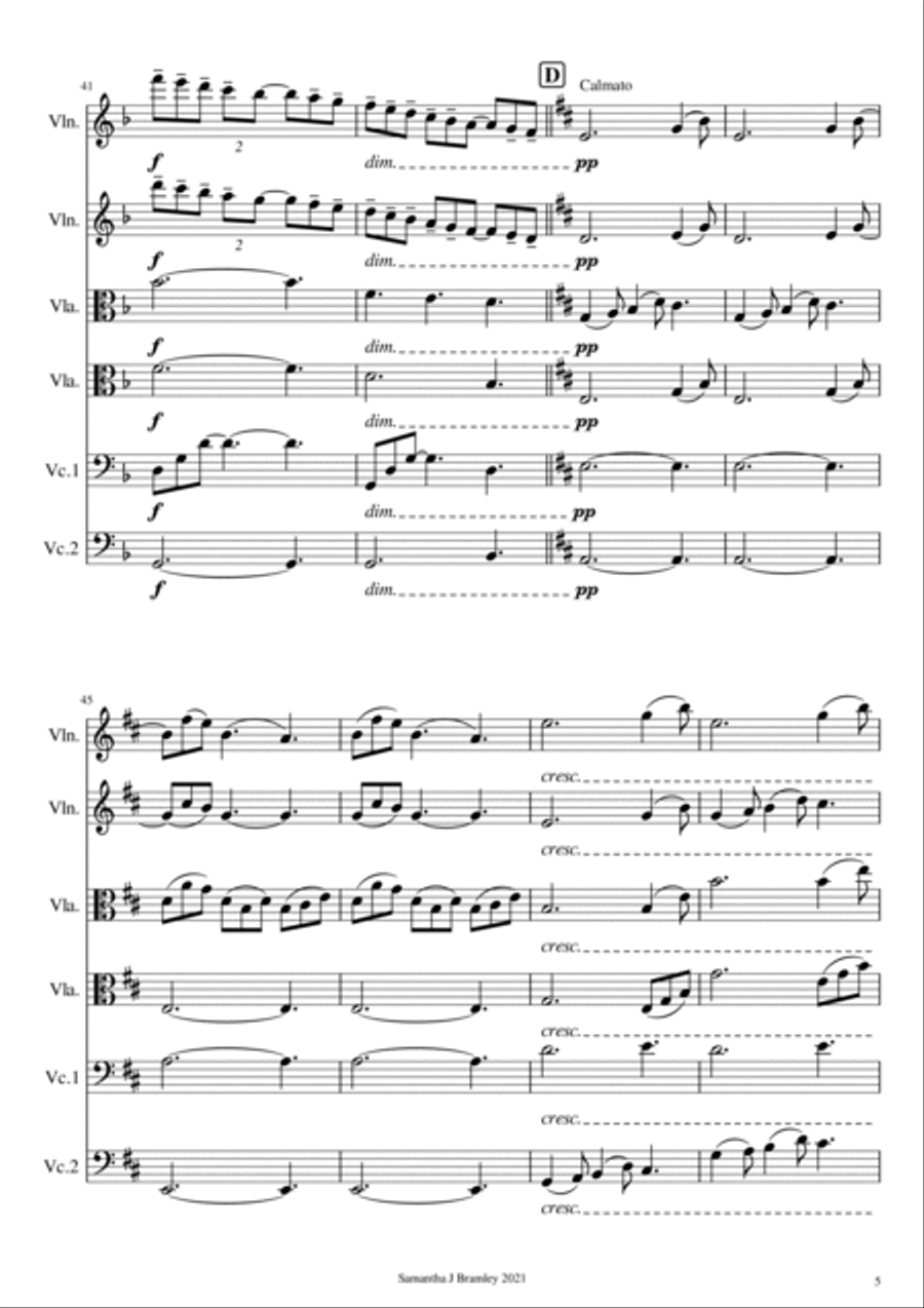 Clair de Lune by Claude Debussy for string sextet Cello scores gallery preview page 5