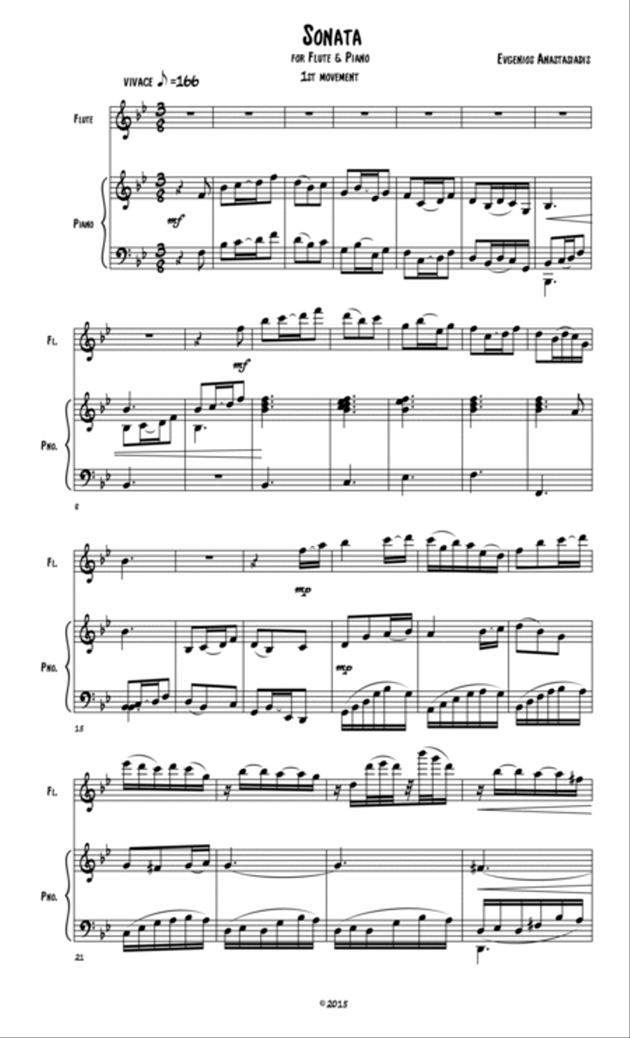Sonata no.1 - for Flute and Piano (2015) Flute Solo scores gallery preview page 2