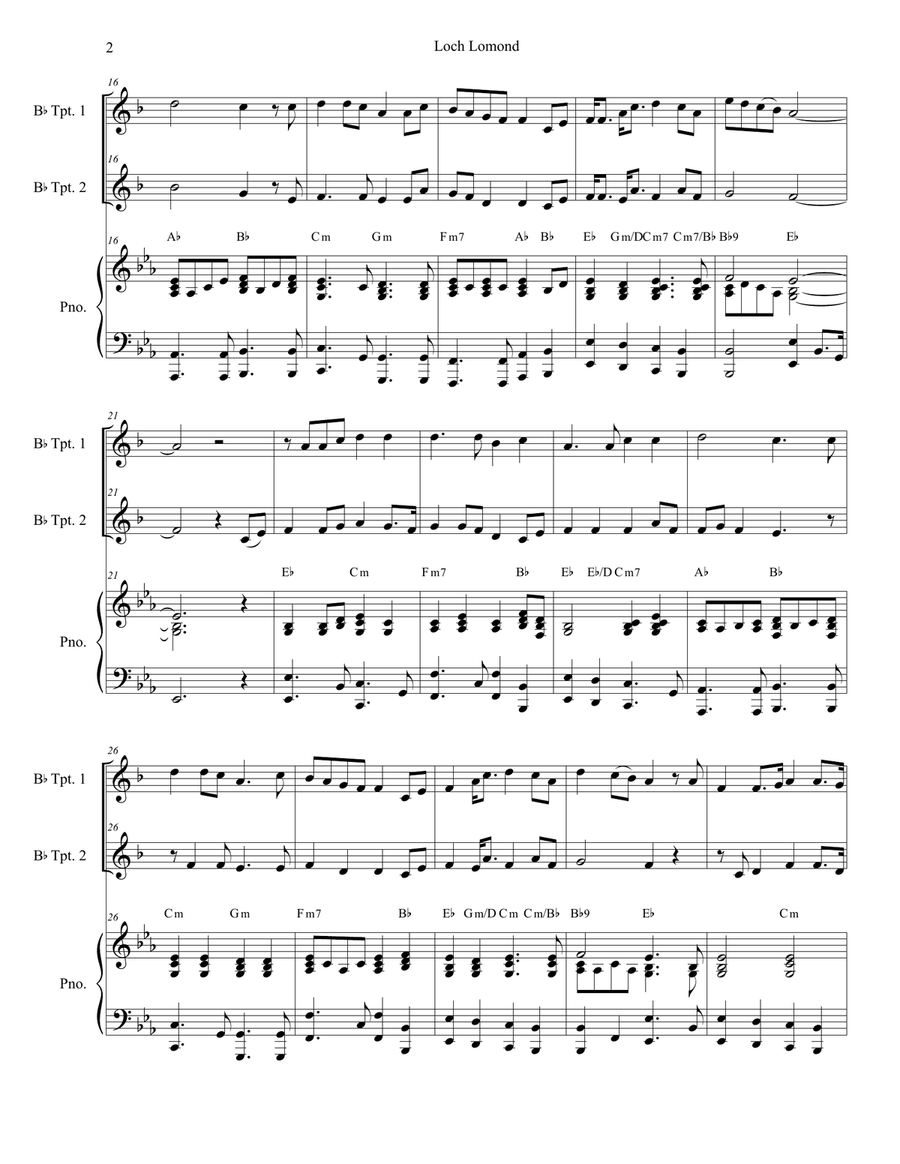 Loch Lomond (Duet for Bb-Trumpet) Trumpet Duet scores gallery preview page 2