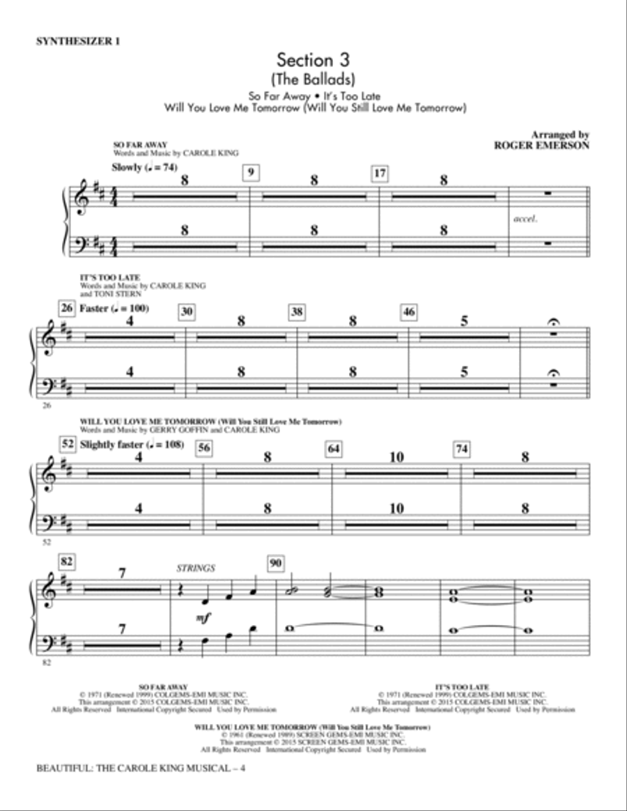 Beautiful: The Carole King Musical (Choral Selections) - Synthesizer I Choir scores gallery preview page 4