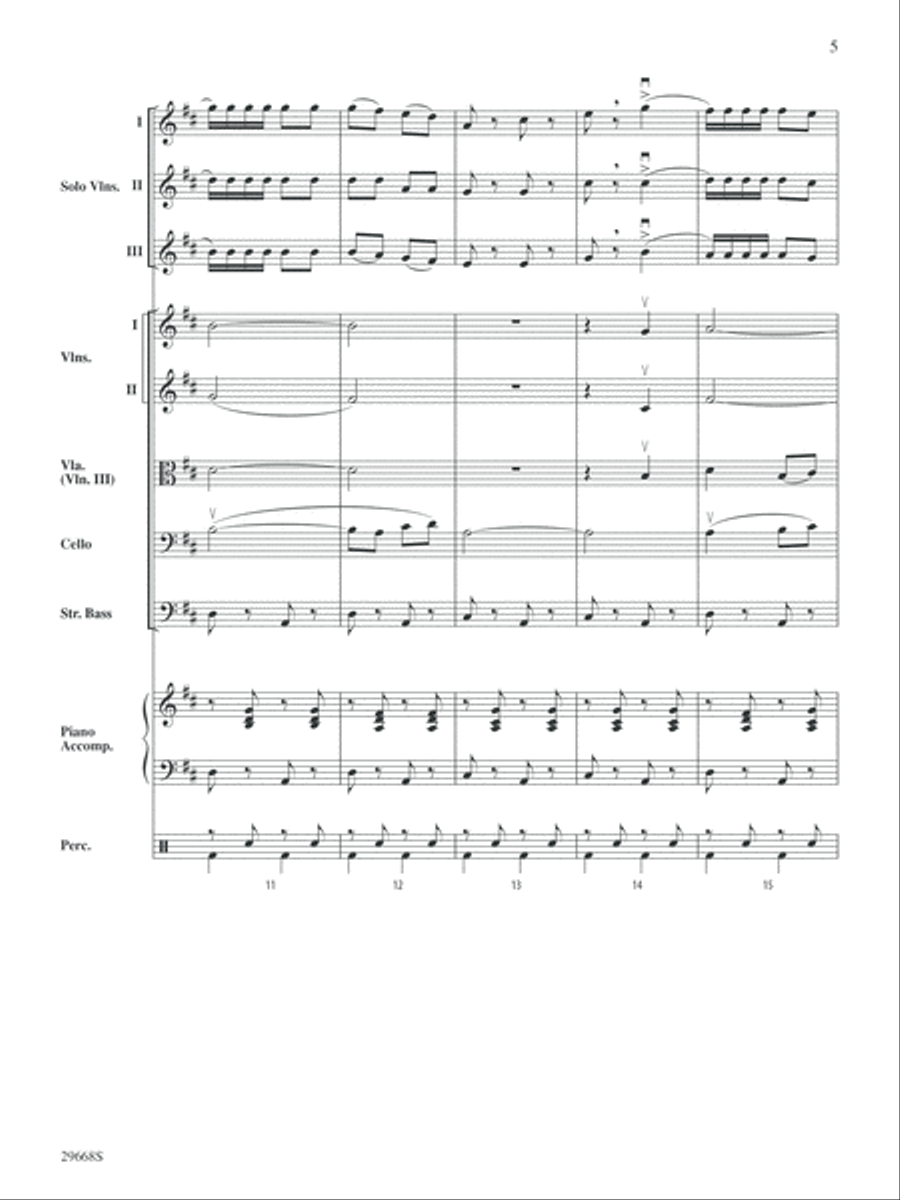Bugler's Holiday for Three Violins and String Orchestra: Score String Orchestra scores gallery preview page 5
