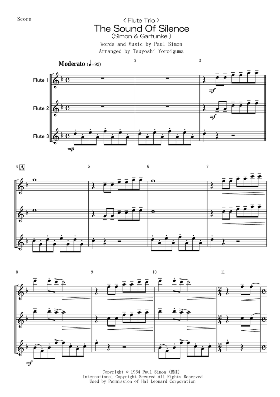 The Sound Of Silence Woodwind Trio scores gallery preview page 1